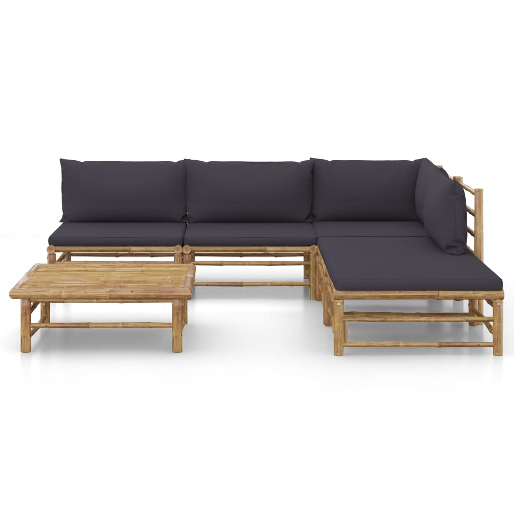 6 Piece Garden Lounge Set with Dark Grey Cushions Bamboo - Newstart Furniture