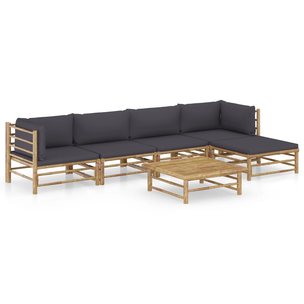 6 Piece Garden Lounge Set with Dark Grey Cushions Bamboo - Newstart Furniture