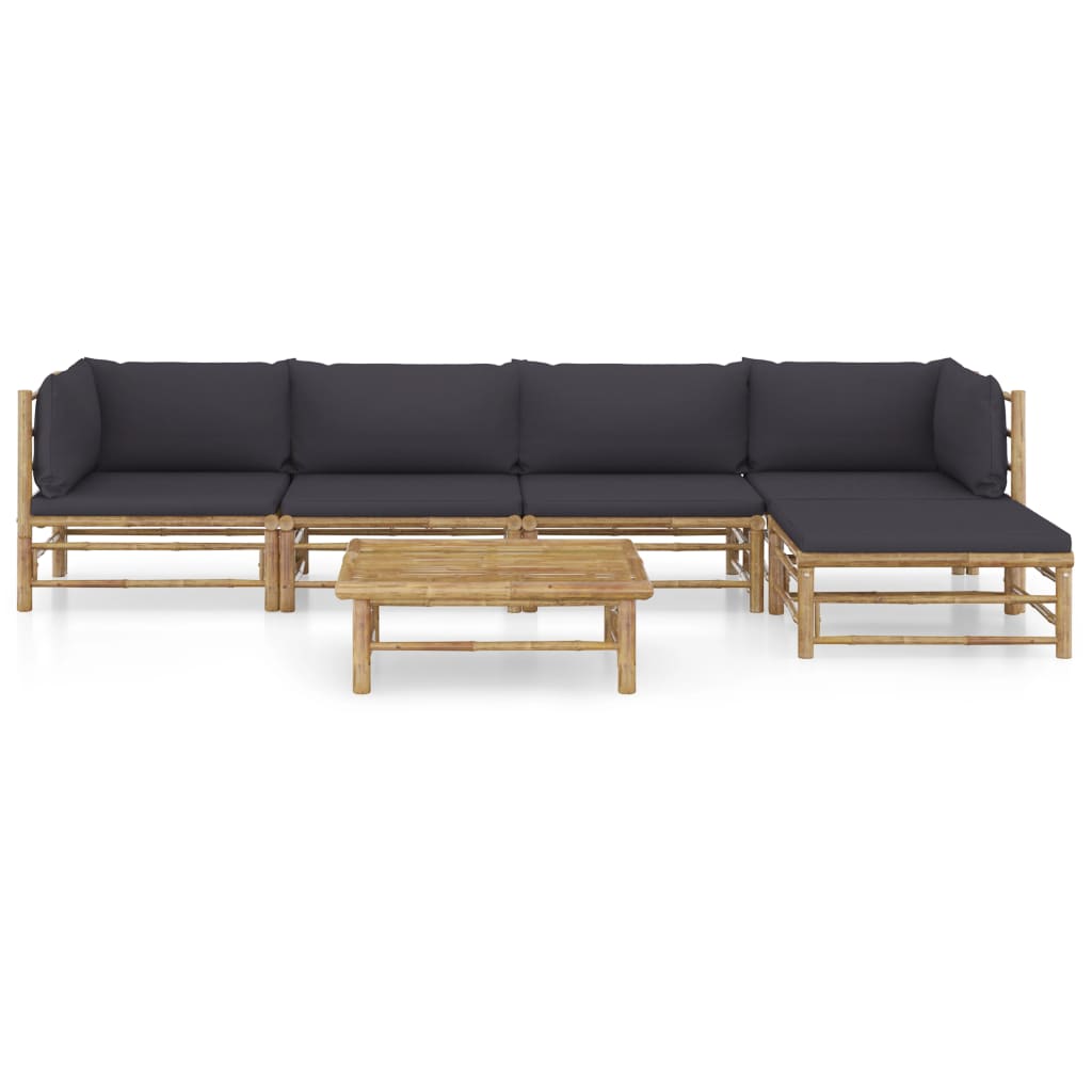 6 Piece Garden Lounge Set with Dark Grey Cushions Bamboo - Newstart Furniture