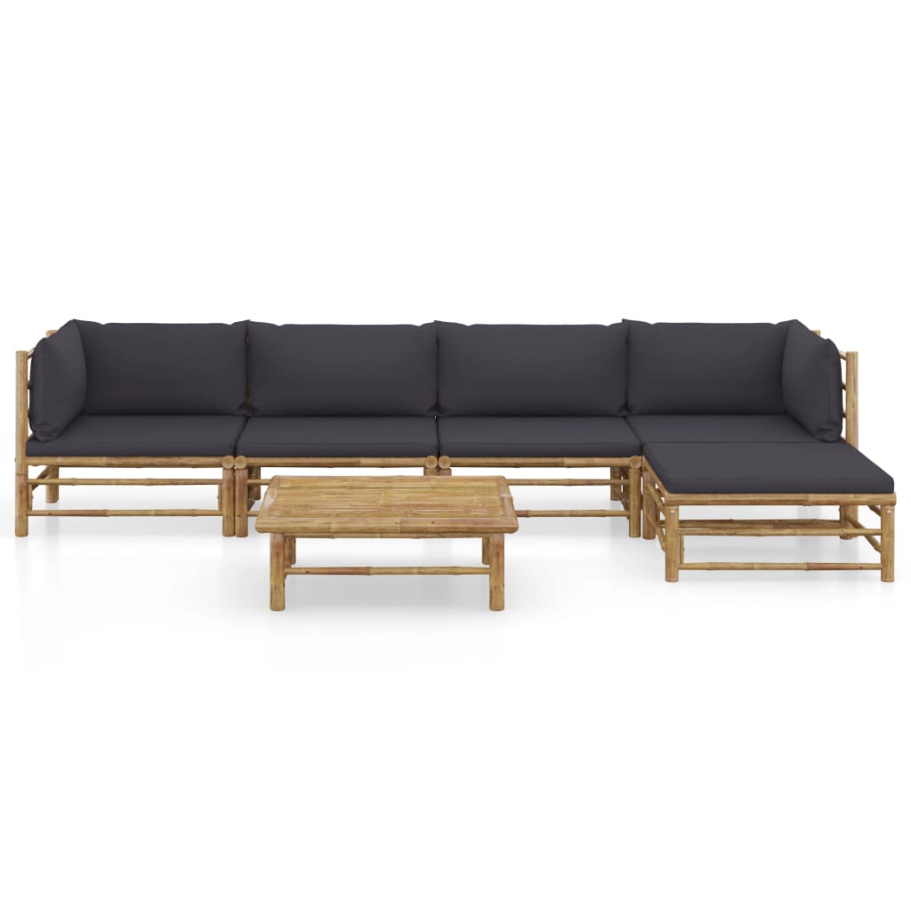 6 Piece Garden Lounge Set with Dark Grey Cushions Bamboo - Newstart Furniture