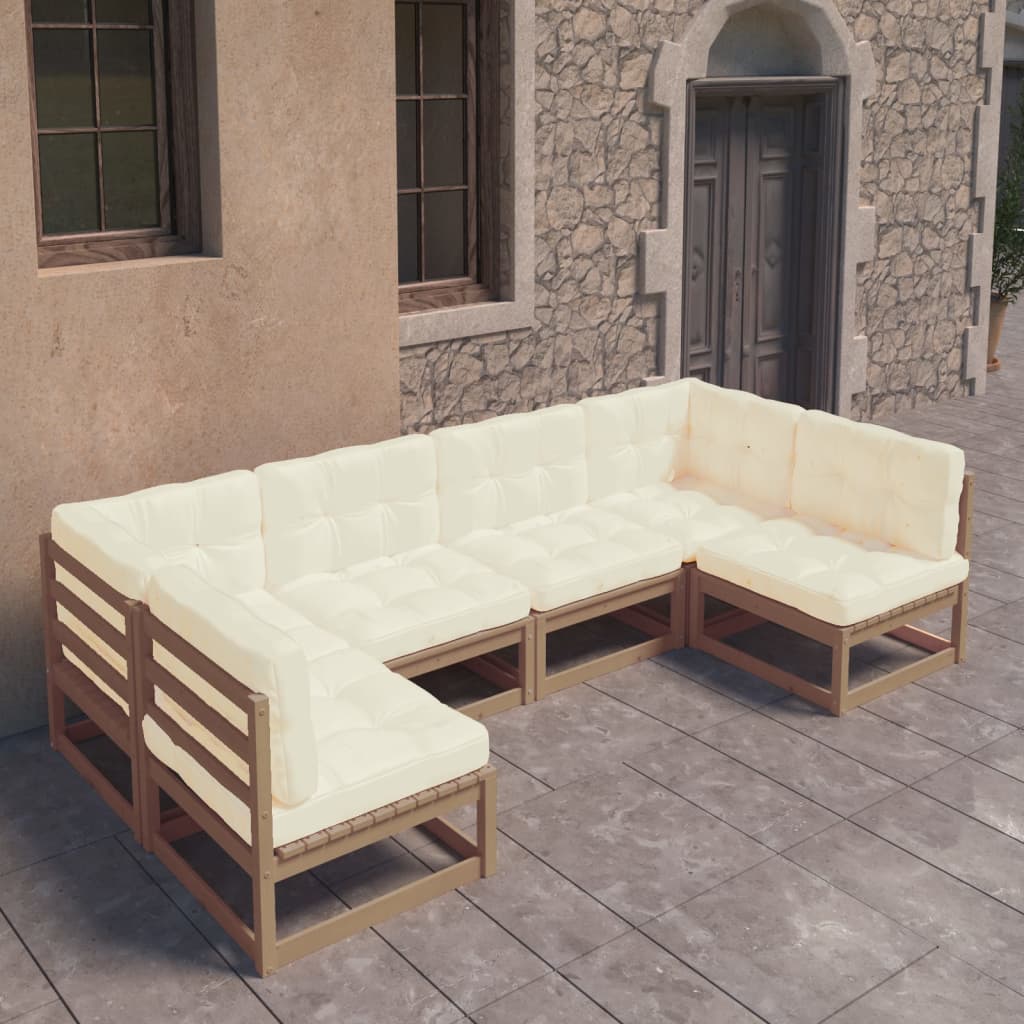 6 Piece Garden Lounge Set&Cushions Honey Brown Solid Pinewood - Newstart Furniture