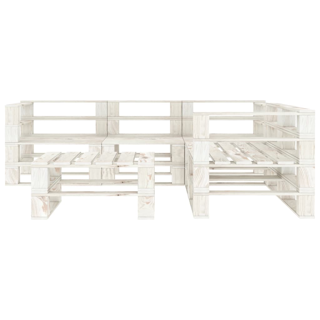 6 Piece Garden Pallet Lounge Set Wood White - Newstart Furniture