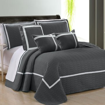 6 piece two tone embossed comforter set king charcoal - Newstart Furniture