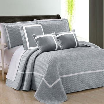 6 piece two tone embossed comforter set king silver - Newstart Furniture