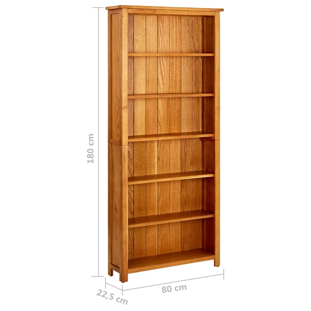 6 - Tier Bookcase 80x22.5x180 cm Solid Oak Wood - Newstart Furniture