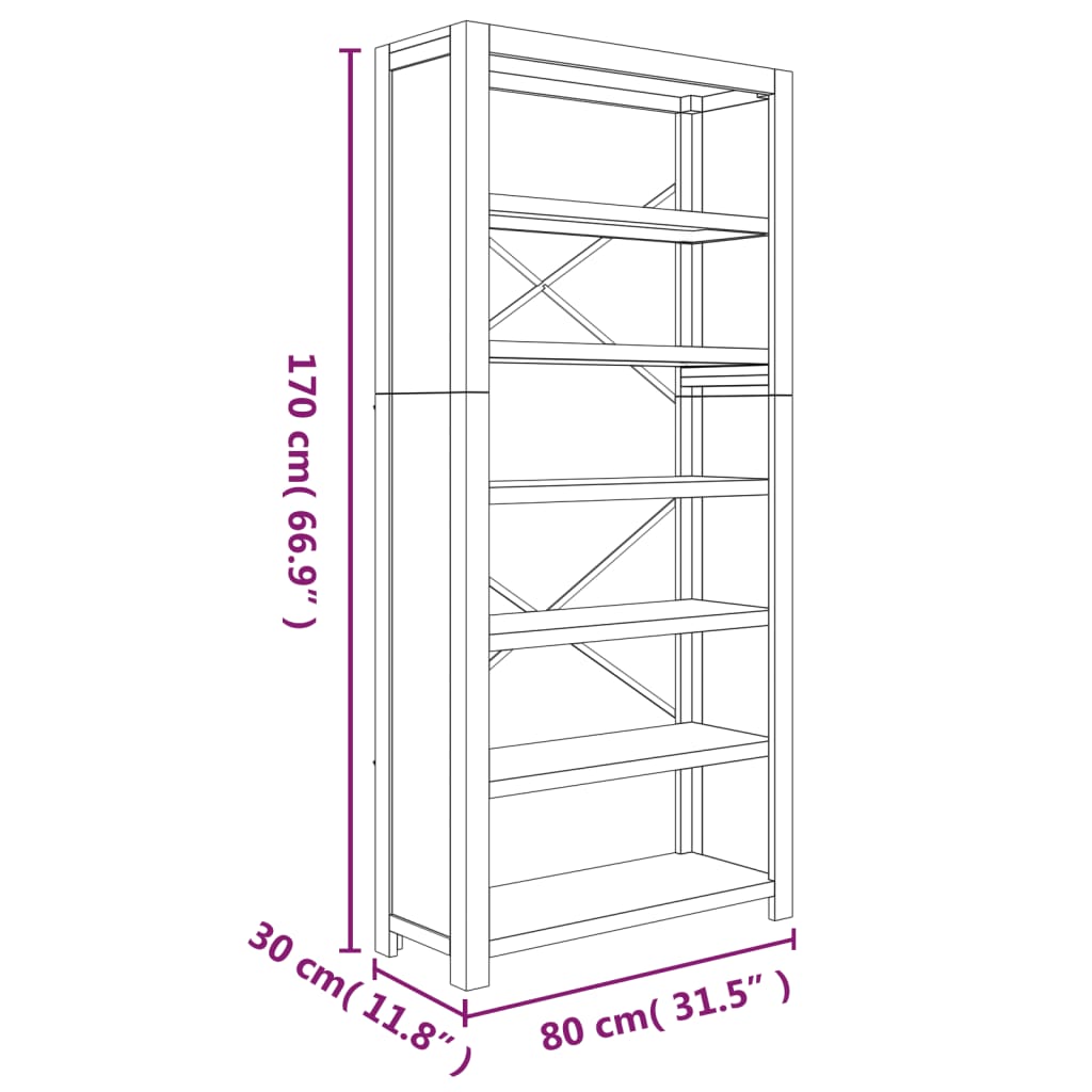 6 - Tier Bookcase 80x30x170 cm Solid Wood Acacia - Newstart Furniture