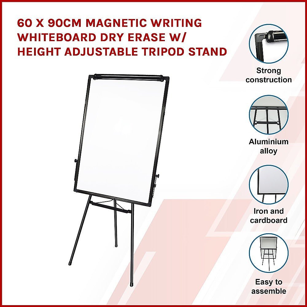 60 x 90cm Magnetic Writing Whiteboard Dry Erase w/ Height Adjustable Tripod Stand - Newstart Furniture