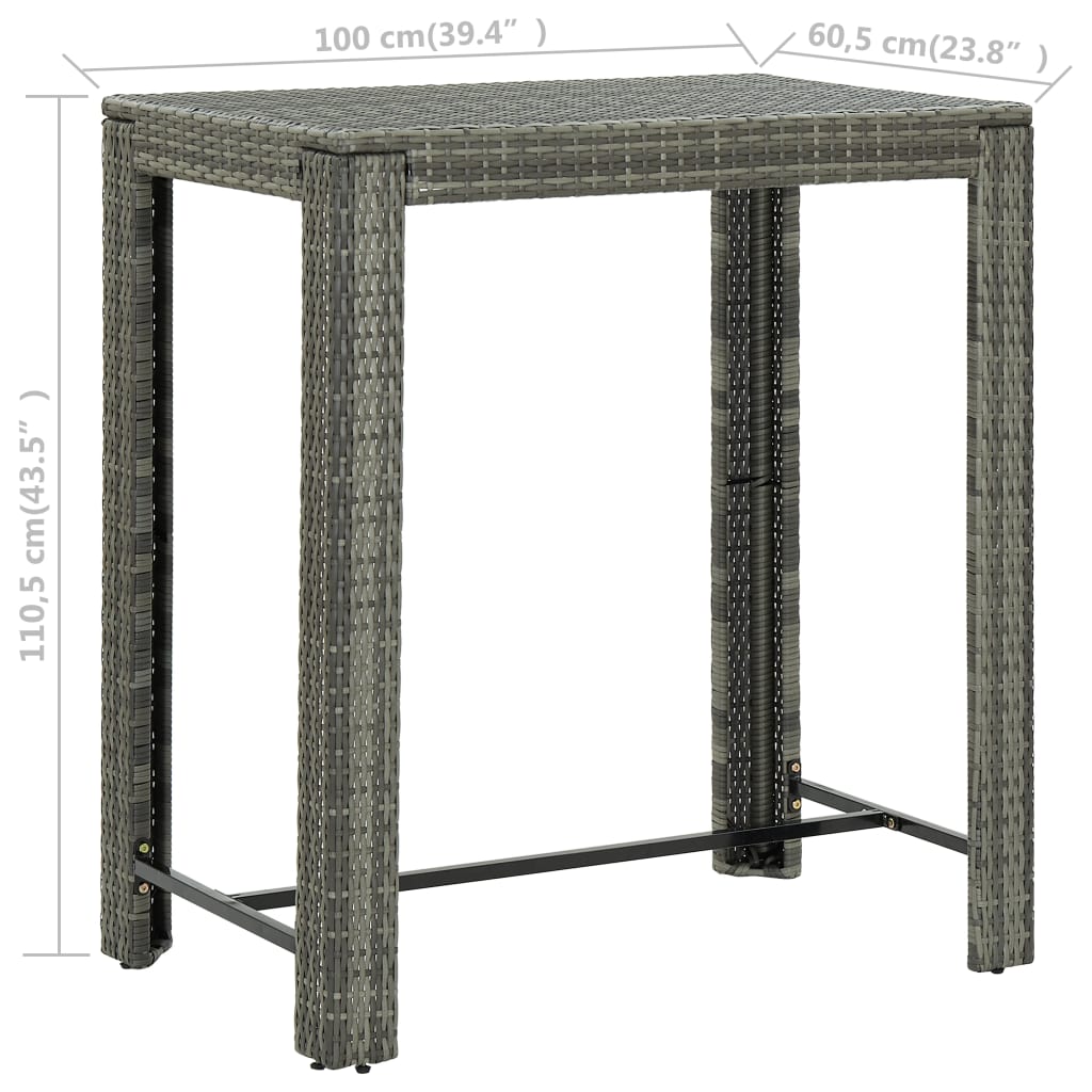 7 Piece Garden Bar Set with Cushions Poly Rattan Grey - Newstart Furniture