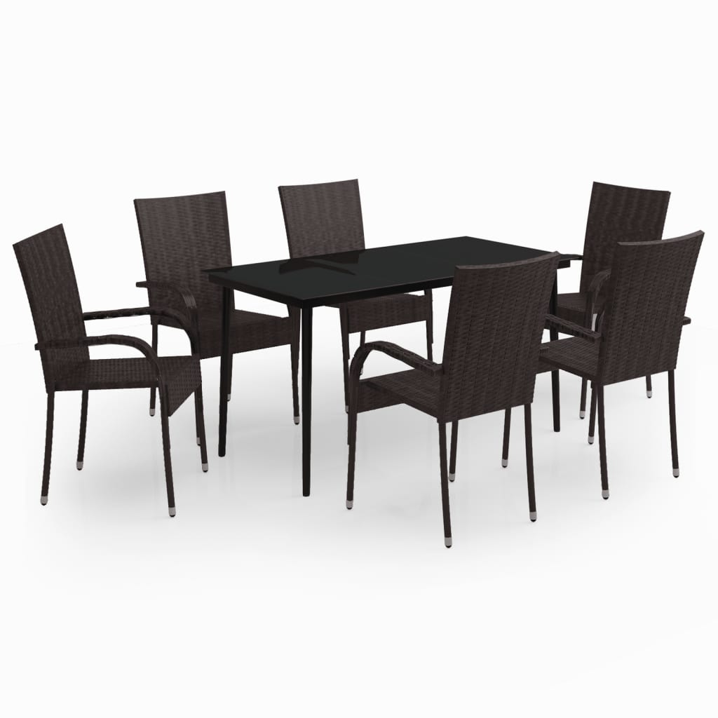 7 Piece Garden Dining Set Brown and Black - Newstart Furniture