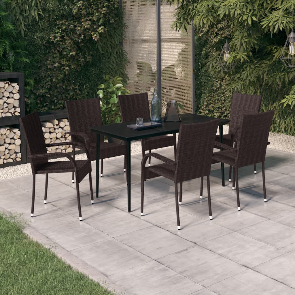 7 Piece Garden Dining Set Brown and Black - Newstart Furniture