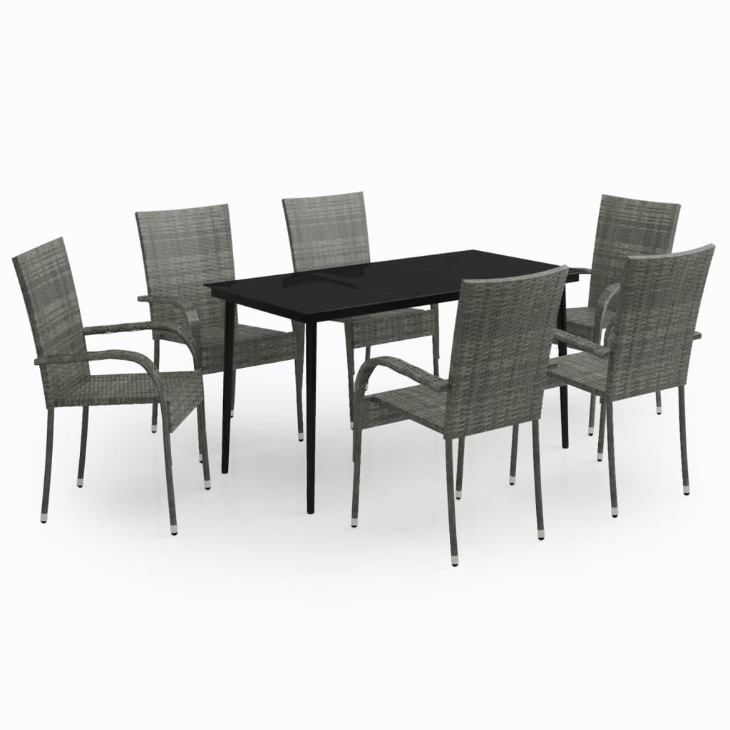 7 Piece Garden Dining Set Grey and Black - Newstart Furniture