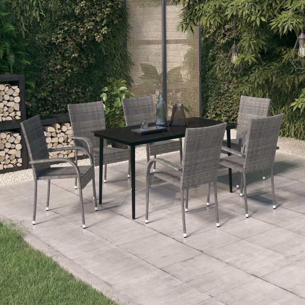 7 Piece Garden Dining Set Grey and Black - Newstart Furniture