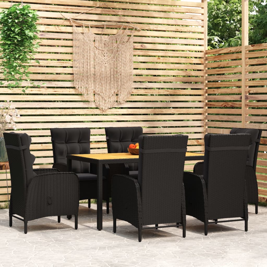 7 Piece Garden Dining Set Poly Rattan Black - Newstart Furniture