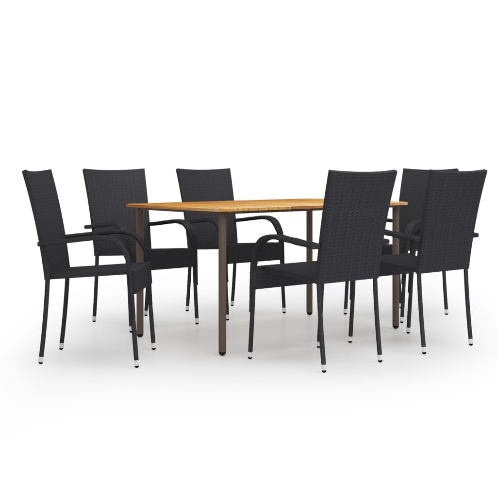 7 Piece Garden Dining Set Poly Rattan Black - Newstart Furniture