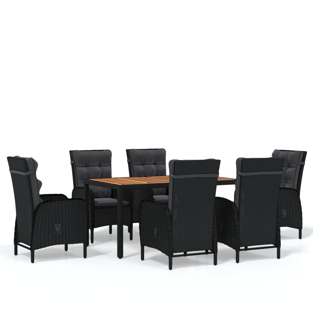 7 Piece Garden Dining Set Poly Rattan Black - Newstart Furniture