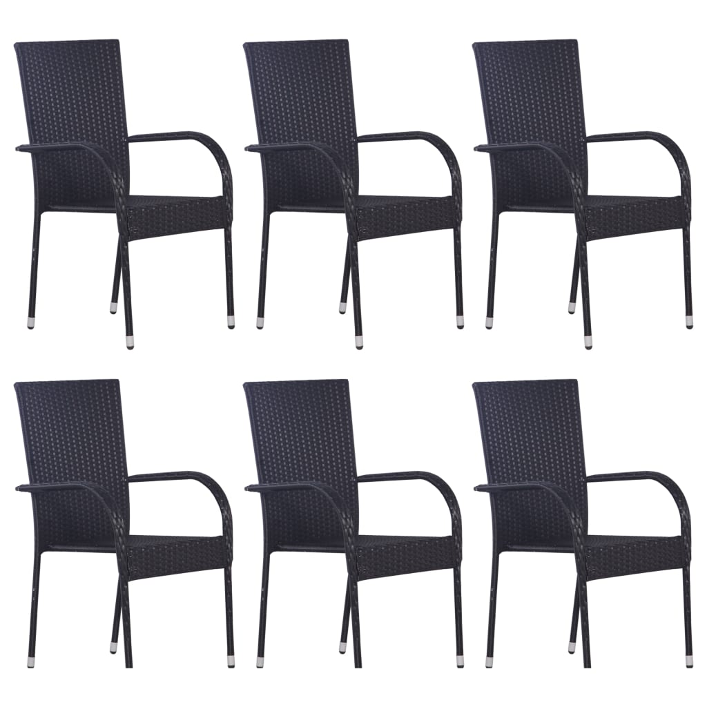 7 Piece Garden Dining Set Poly Rattan Black - Newstart Furniture