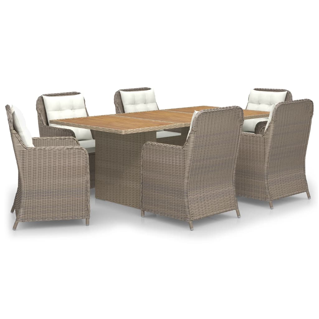 7 Piece Garden Dining Set Poly Rattan Brown - Newstart Furniture