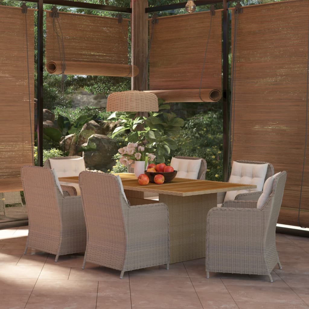 7 Piece Garden Dining Set Poly Rattan Brown - Newstart Furniture