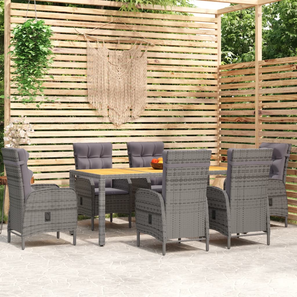 7 Piece Garden Dining Set Poly Rattan Grey - Newstart Furniture