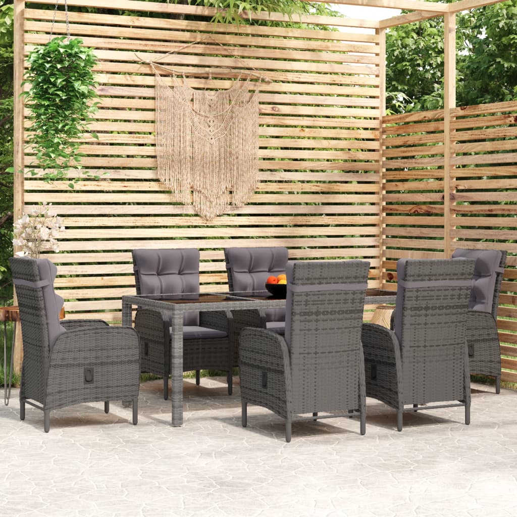 7 Piece Garden Dining Set Poly Rattan Grey - Newstart Furniture