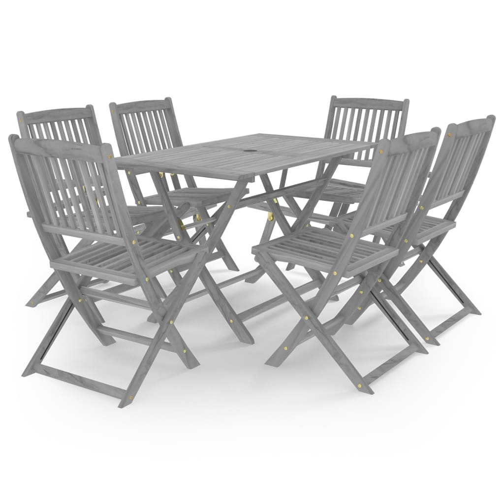 7 Piece Garden Dining Set Solid Acacia Wood Grey - Newstart Furniture