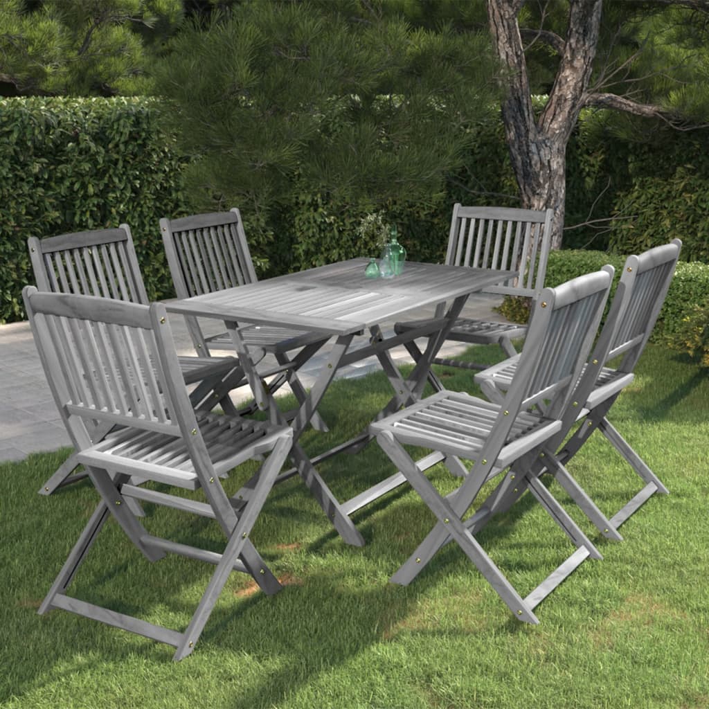 7 Piece Garden Dining Set Solid Acacia Wood Grey - Newstart Furniture