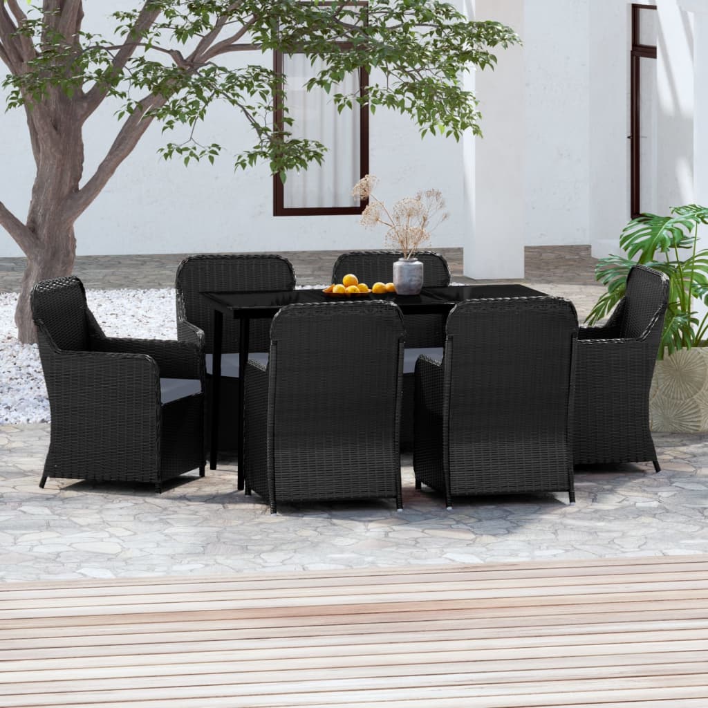 7 Piece Garden Dining Set with Cushions Black - Newstart Furniture