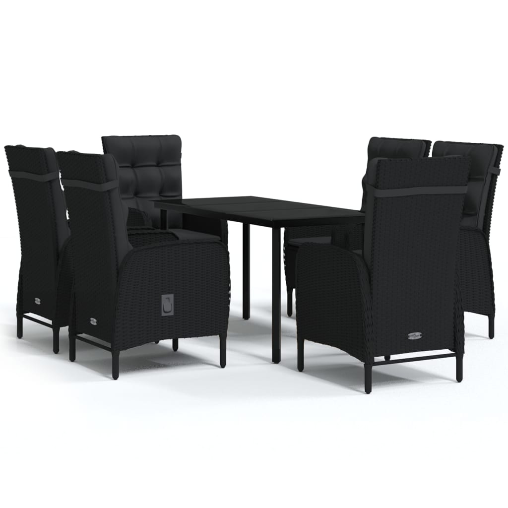 7 Piece Garden Dining Set with Cushions Black - Newstart Furniture