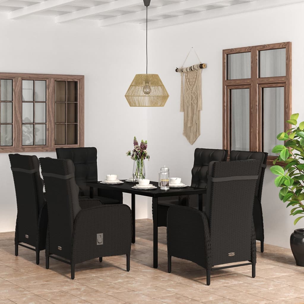 7 Piece Garden Dining Set with Cushions Black - Newstart Furniture