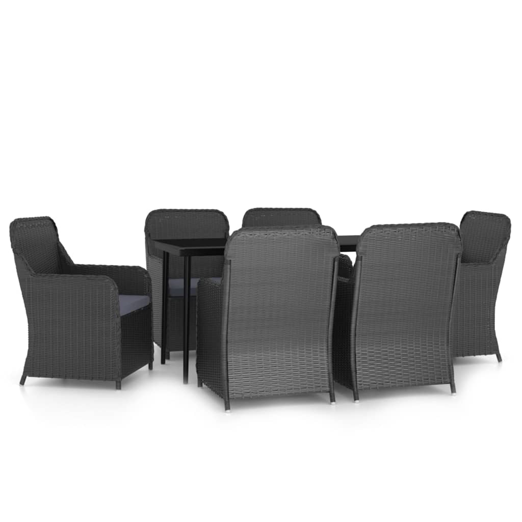 7 Piece Garden Dining Set with Cushions Black - Newstart Furniture