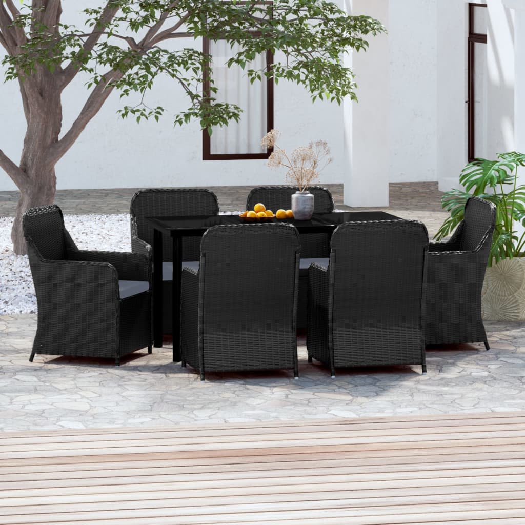 7 Piece Garden Dining Set with Cushions Black - Newstart Furniture