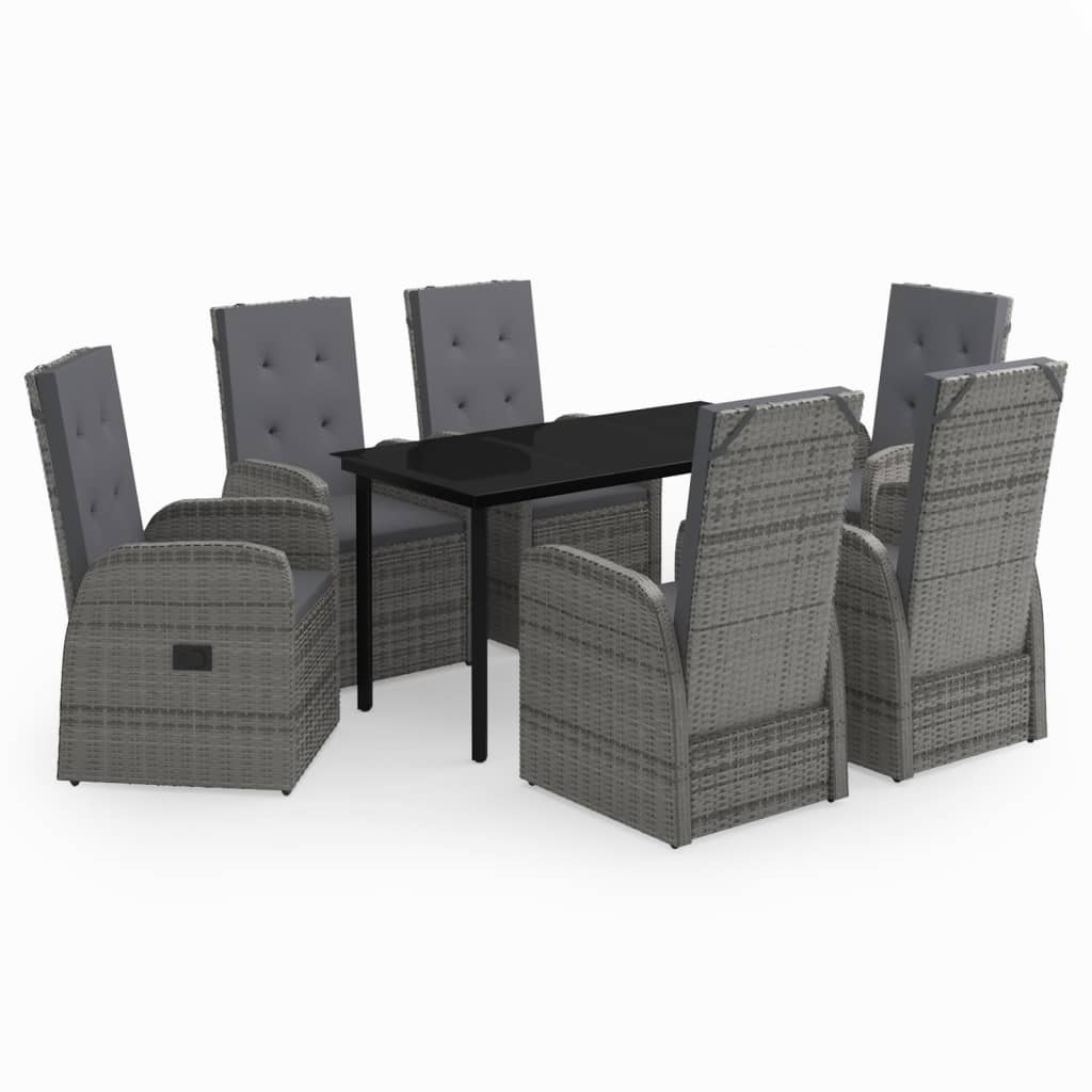 7 Piece Garden Dining Set with Cushions Grey - Newstart Furniture