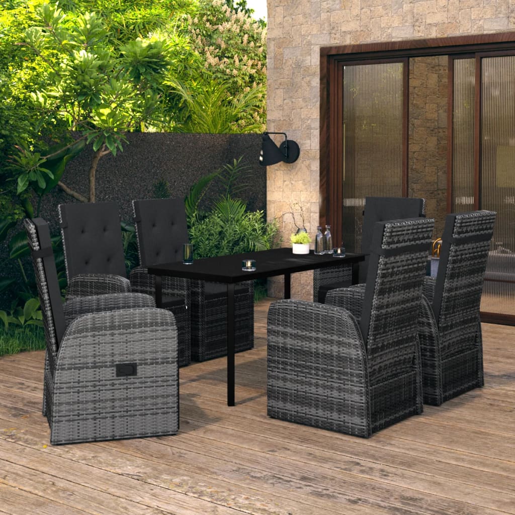 7 Piece Garden Dining Set with Cushions Grey - Newstart Furniture