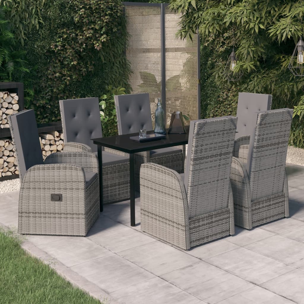 7 Piece Garden Dining Set with Cushions Grey - Newstart Furniture