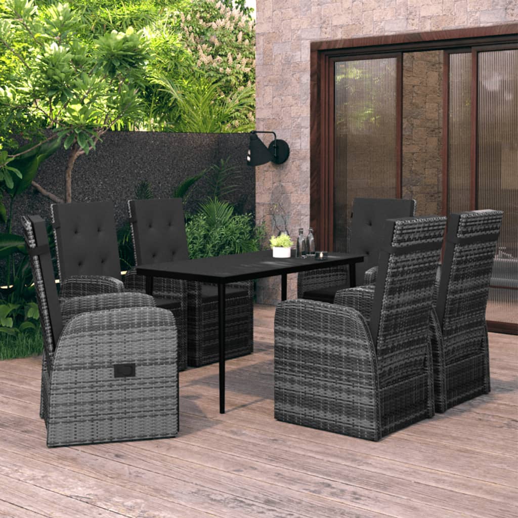 7 Piece Garden Dining Set with Cushions Grey - Newstart Furniture