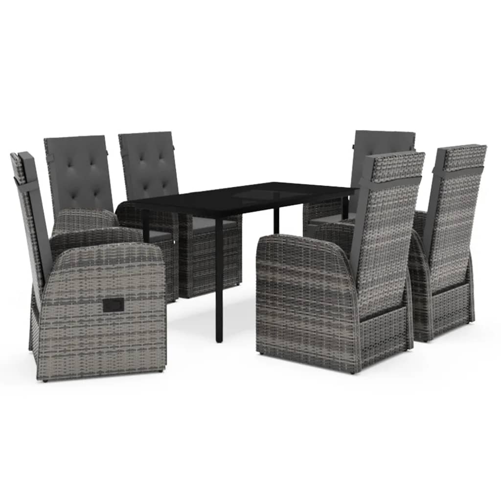 7 Piece Garden Dining Set with Cushions Grey - Newstart Furniture