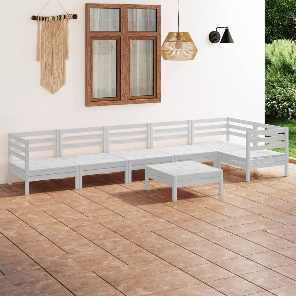 7 Piece Garden Lounge Set Solid Pinewood White - Newstart Furniture