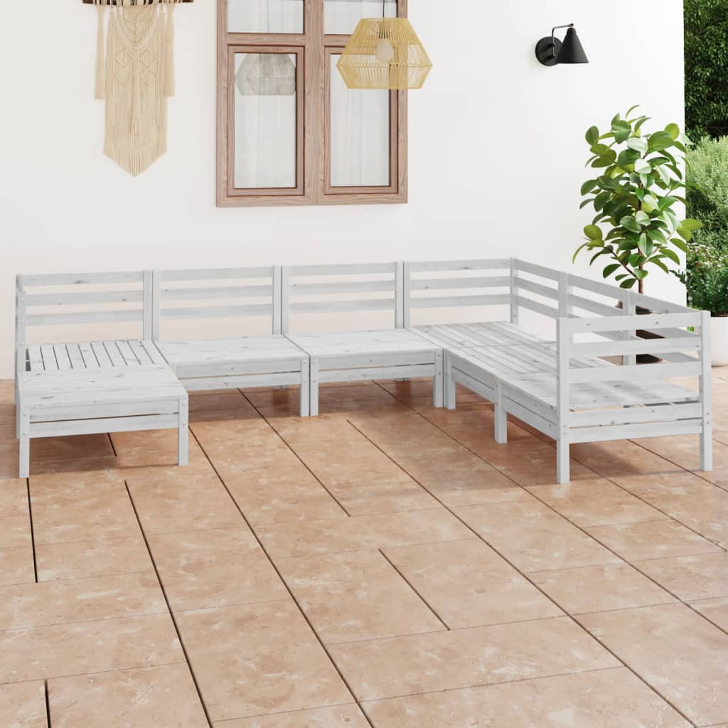 7 Piece Garden Lounge Set Solid Pinewood White - Newstart Furniture