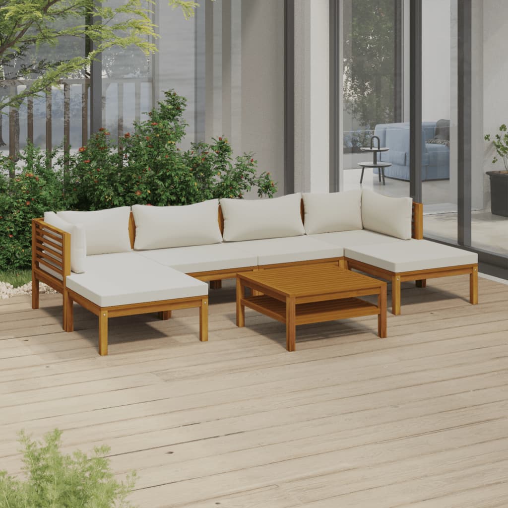 7 Piece Garden Lounge Set with Cream Cushion Solid Acacia Wood - Newstart Furniture