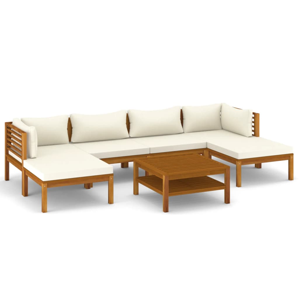 7 Piece Garden Lounge Set with Cream Cushion Solid Acacia Wood - Newstart Furniture