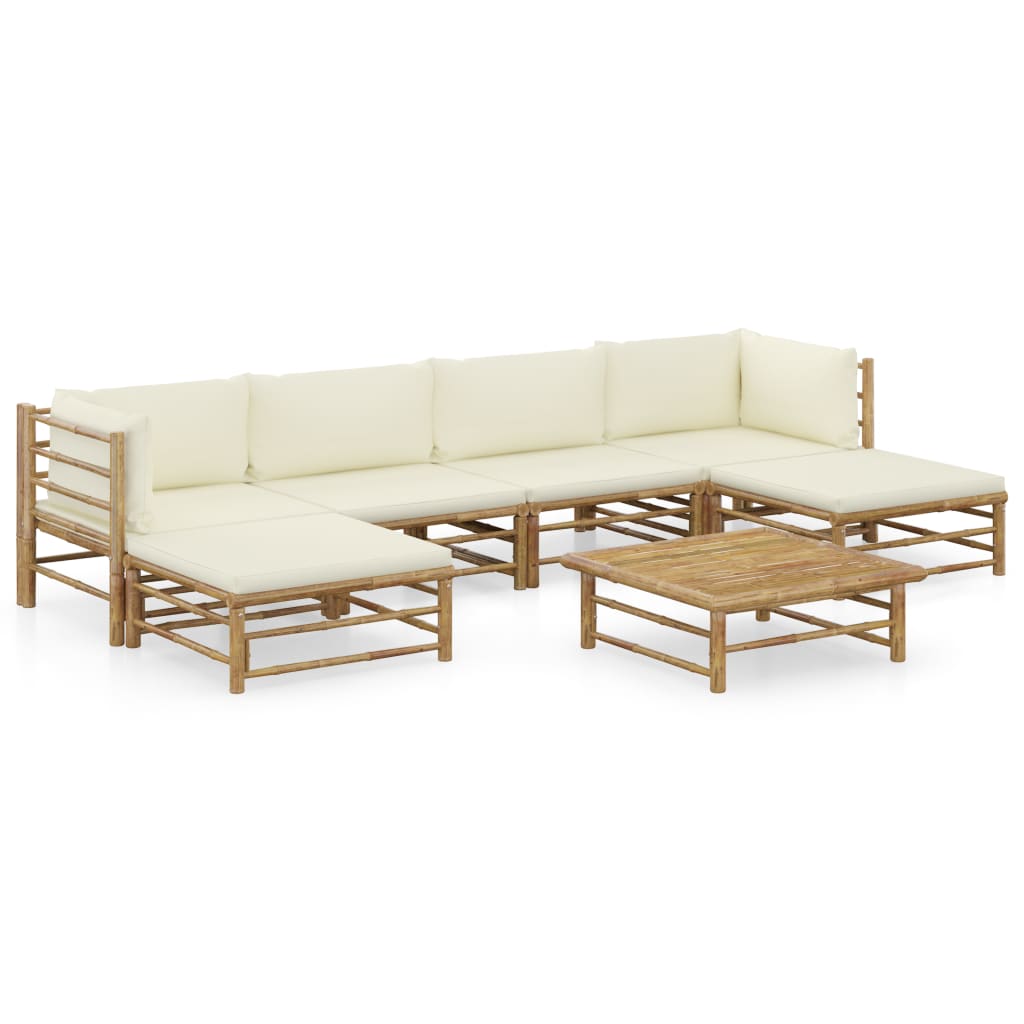 7 Piece Garden Lounge Set with Cream White Cushions Bamboo - Newstart Furniture