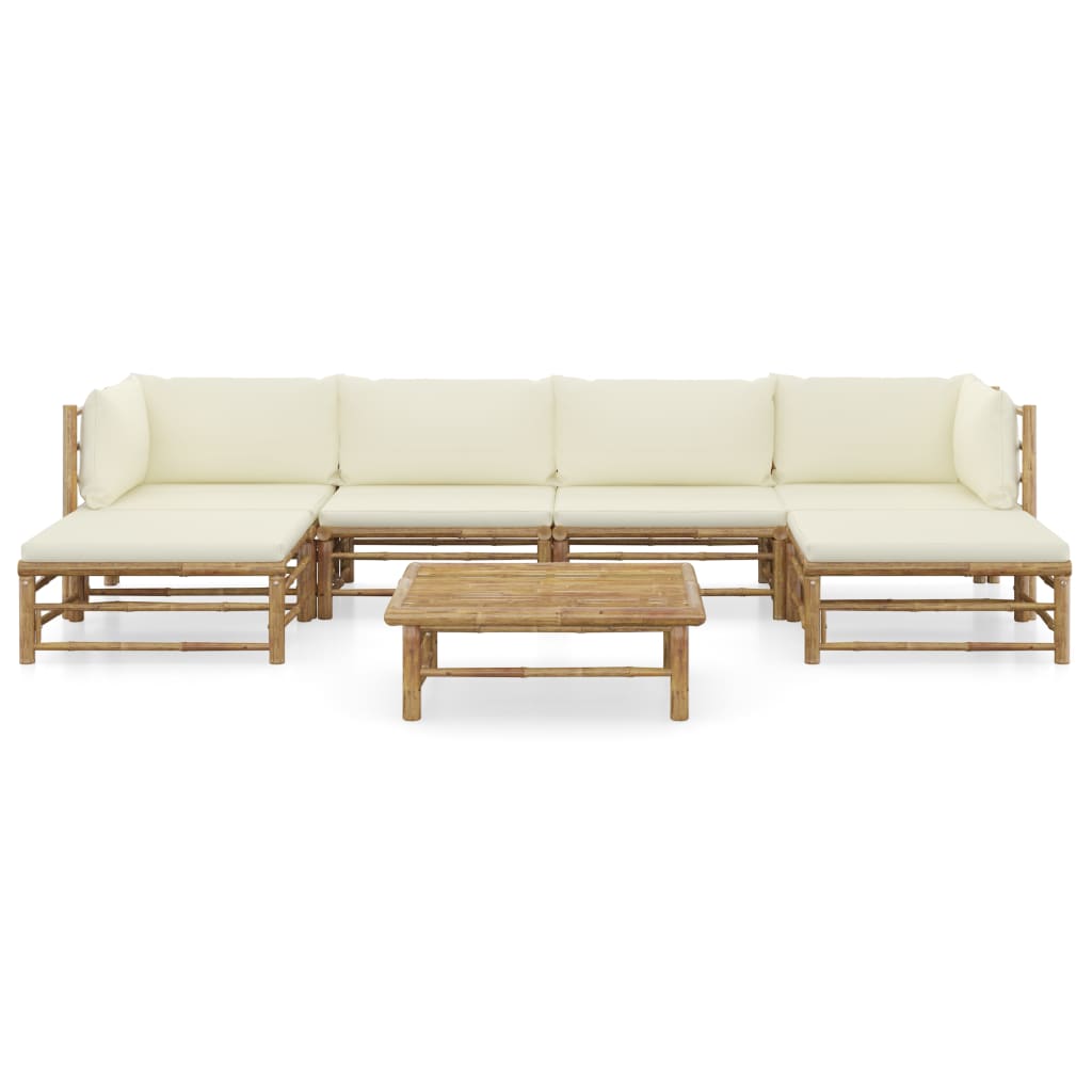 7 Piece Garden Lounge Set with Cream White Cushions Bamboo - Newstart Furniture