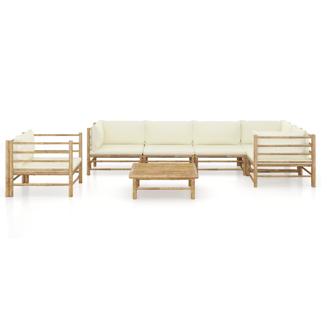 7 Piece Garden Lounge Set with Cream White Cushions Bamboo - Newstart Furniture