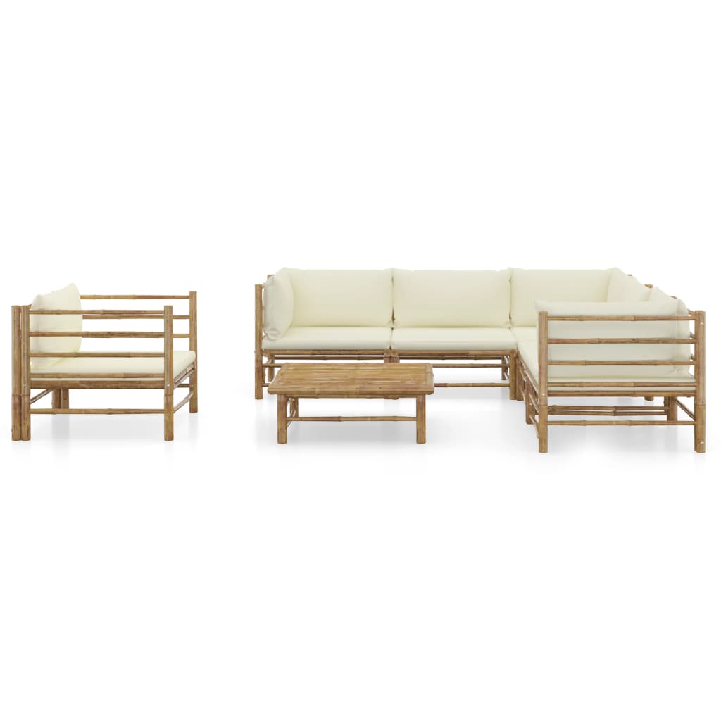 7 Piece Garden Lounge Set with Cream White Cushions Bamboo - Newstart Furniture