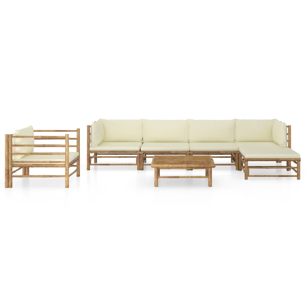 7 Piece Garden Lounge Set with Cream White Cushions Bamboo - Newstart Furniture