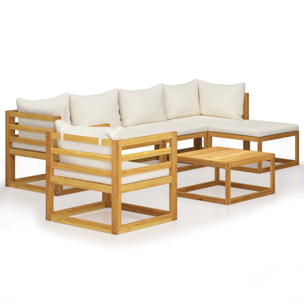 7 Piece Garden Lounge Set with Cushion Cream Solid Acacia Wood - Newstart Furniture