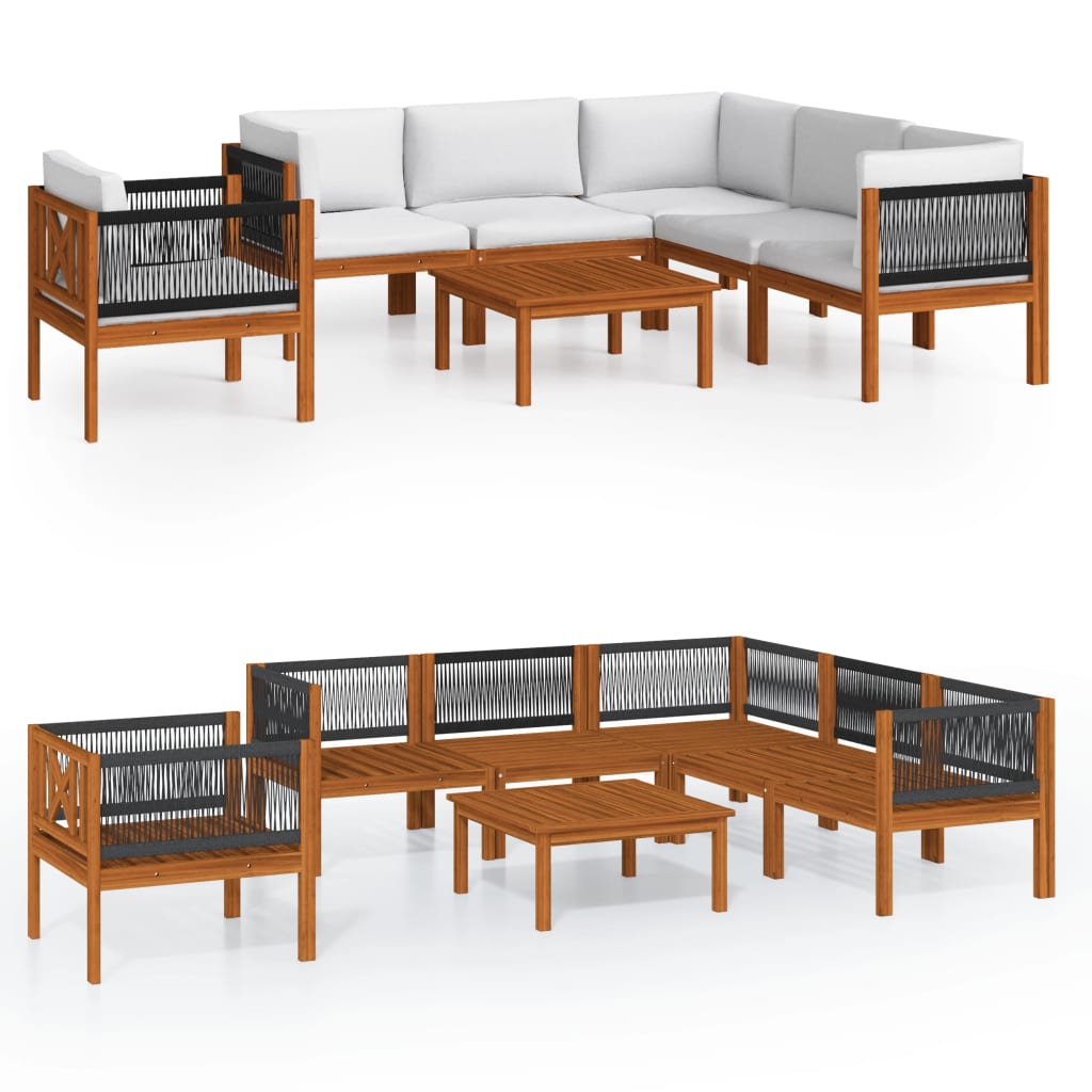 7 Piece Garden Lounge Set with Cushions Cream Solid Acacia Wood - Newstart Furniture