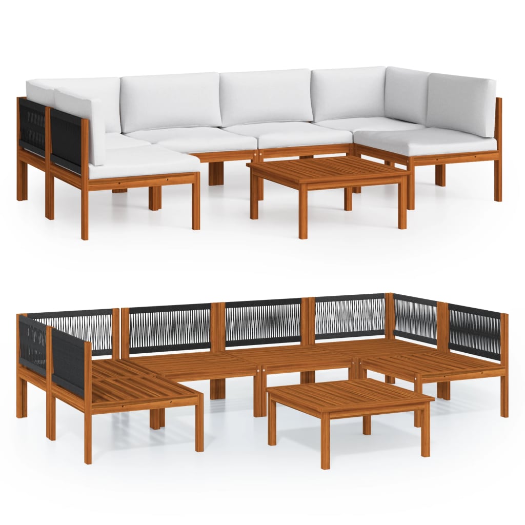 7 Piece Garden Lounge Set with Cushions Cream Solid Acacia Wood - Newstart Furniture