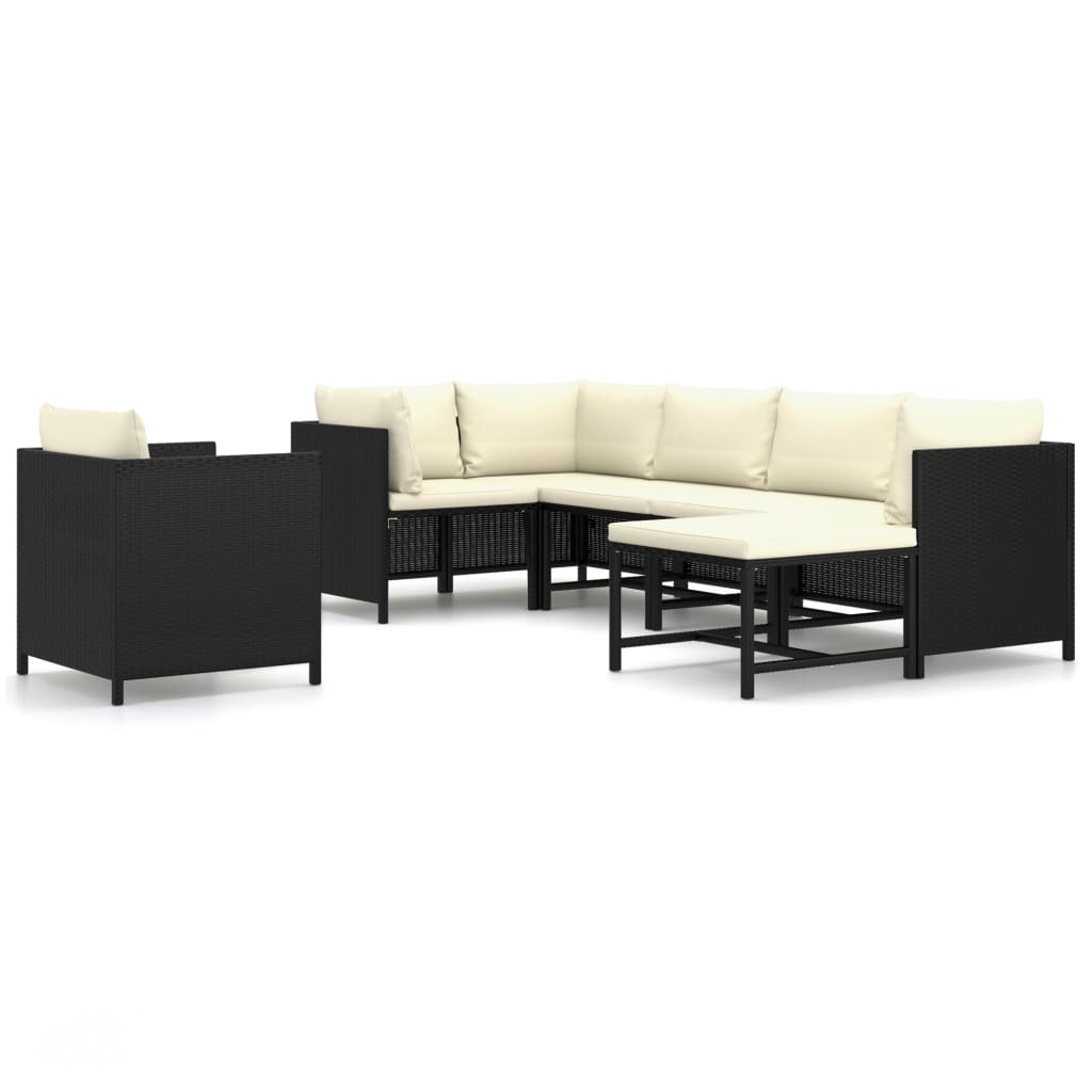 7 Piece Garden Lounge Set with Cushions Poly Rattan Black - Newstart Furniture