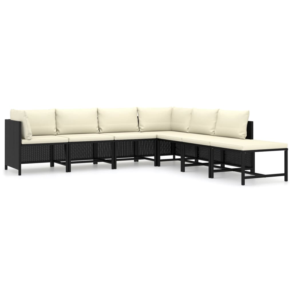 7 Piece Garden Lounge Set with Cushions Poly Rattan Black - Newstart Furniture